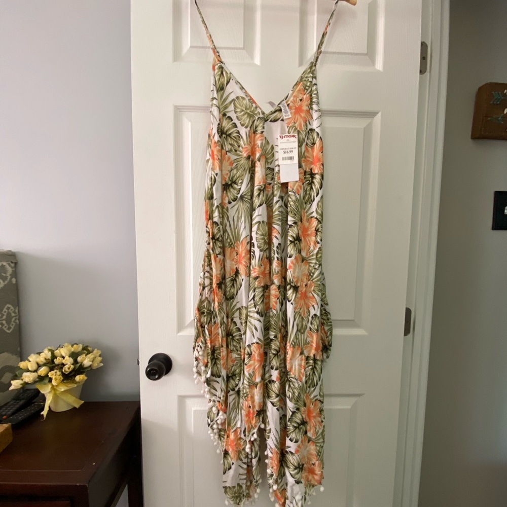 Japna Orange and Green Spaghetti Strap Sundress